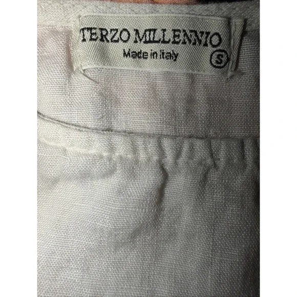 Terzo Millennio Sand 100% Linen Short Sleeve Hi-Low Hem Tunic Top Size Small - Picture 4 of 5